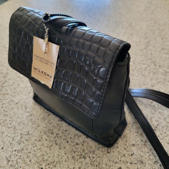 VTG 90s Wilson\'s Leather Croc Embossed Black Mini Backpack Adjustable Purse✨️NWT main image 11